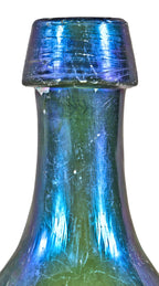 very rare and attractive intact antique c. 1850-1854 heavily irridized dark green glass pontiled soda style bottle fabricated for new orleans bottler frederick augustus conant