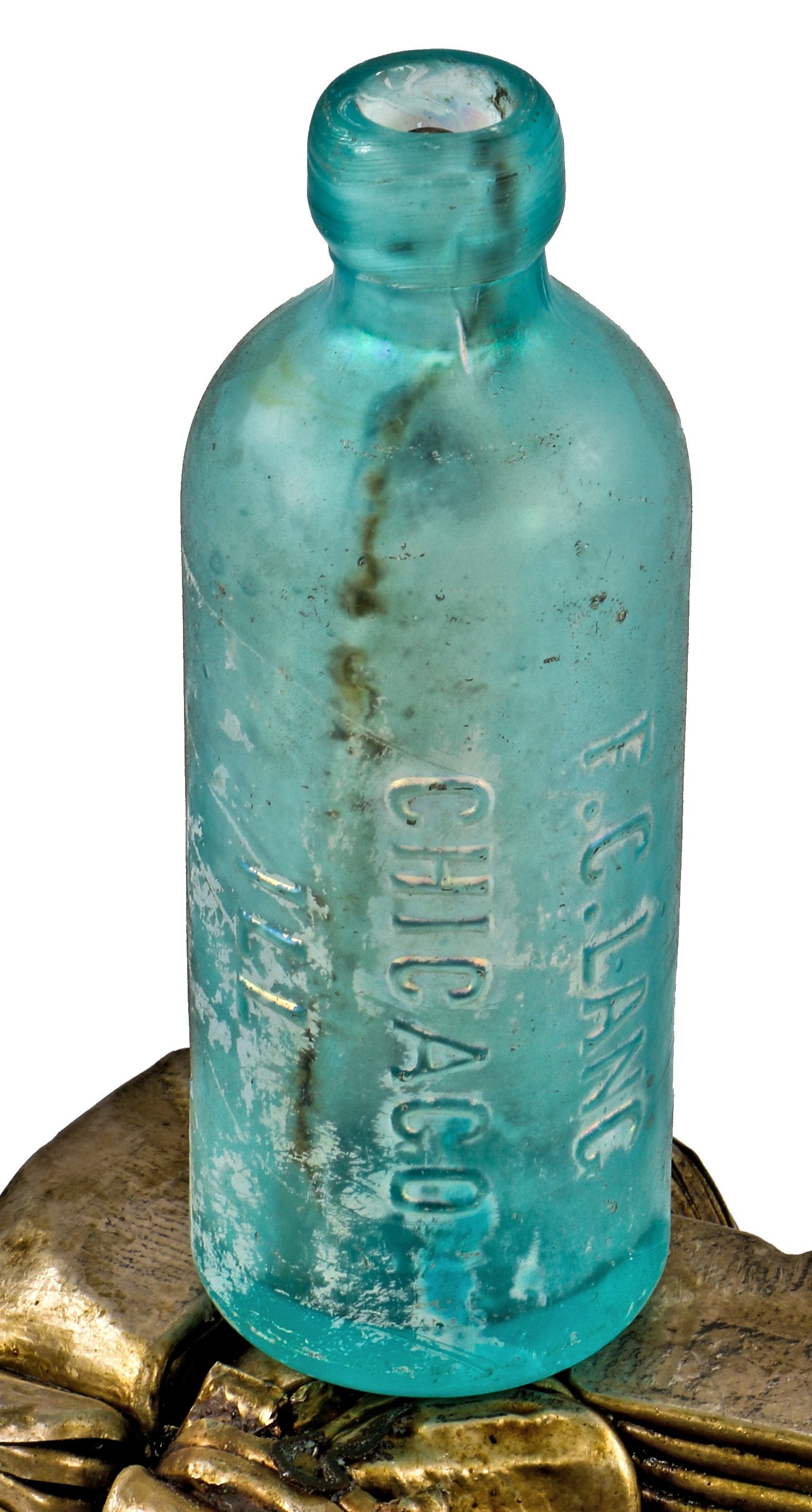 original and completely intact 1880's privy dug deep blue aqua hutchin ...