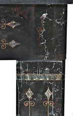 original 19th century antique american salvaged chicago marbleized slate fireplace mantel with lightly incised design motifs accentuated with gold leaf