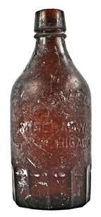 single exceptionally rare antique american nineteenth century medium amber glass quart size bottle of "israel's mineral water" dug from a chicago area privy pit
