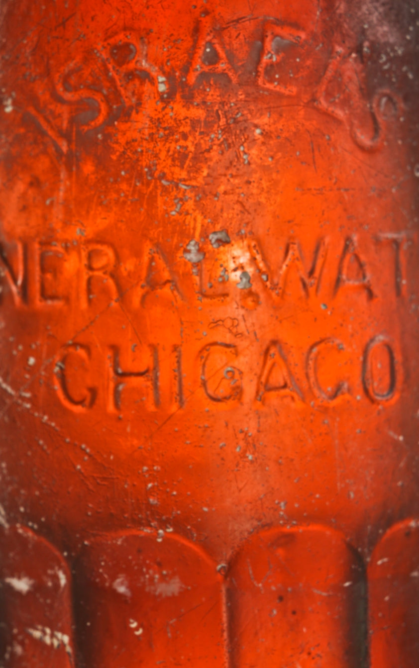 single exceptionally rare antique american nineteenth century medium amber glass quart size bottle of "israel's mineral water" dug from a chicago area privy pit