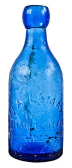 single antique all original nineteenth century cobalt blue antique american privy dug applied blobtop soda or mineral water bottle with "jal" embossed base