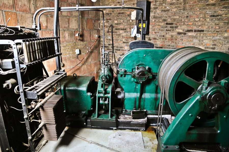 single early 20th century original crane brothers factory building riveted joint brass and iron "variety" elevator door name plate or plaque with underwriters' identification tag