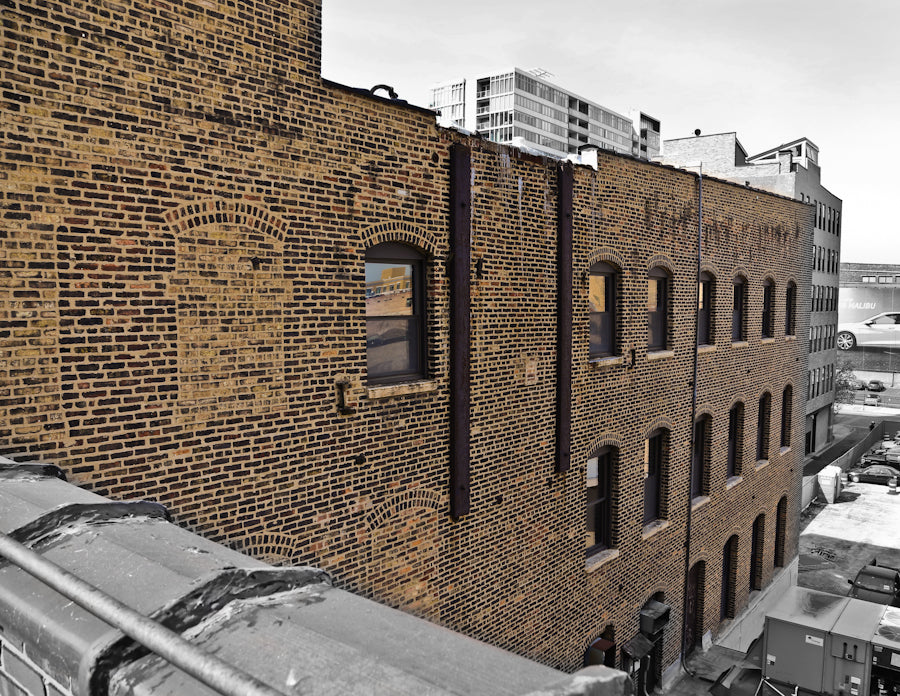 group of four matching diminutive american depression salvaged chicago crane brothers factory building exterior wall-mount green porcelain enameled light fixtures