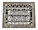 all original late 1870's antique american fully functional louvered ornamental cast iron floor or wall flush mount register with thumb handle and pivoting louvers