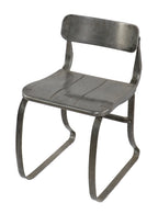 thoroughly refinished late 1930's antique american industrial folded and pressed heavy gauge steel ironrite "health" armless chair with applied clear coat sealant
