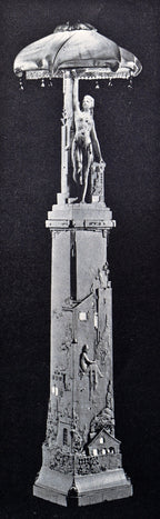 original early 20th century american egyptian revival two-piece freestanding fritz albert-designed northwestern white glazed terra cotta figural lamp base
