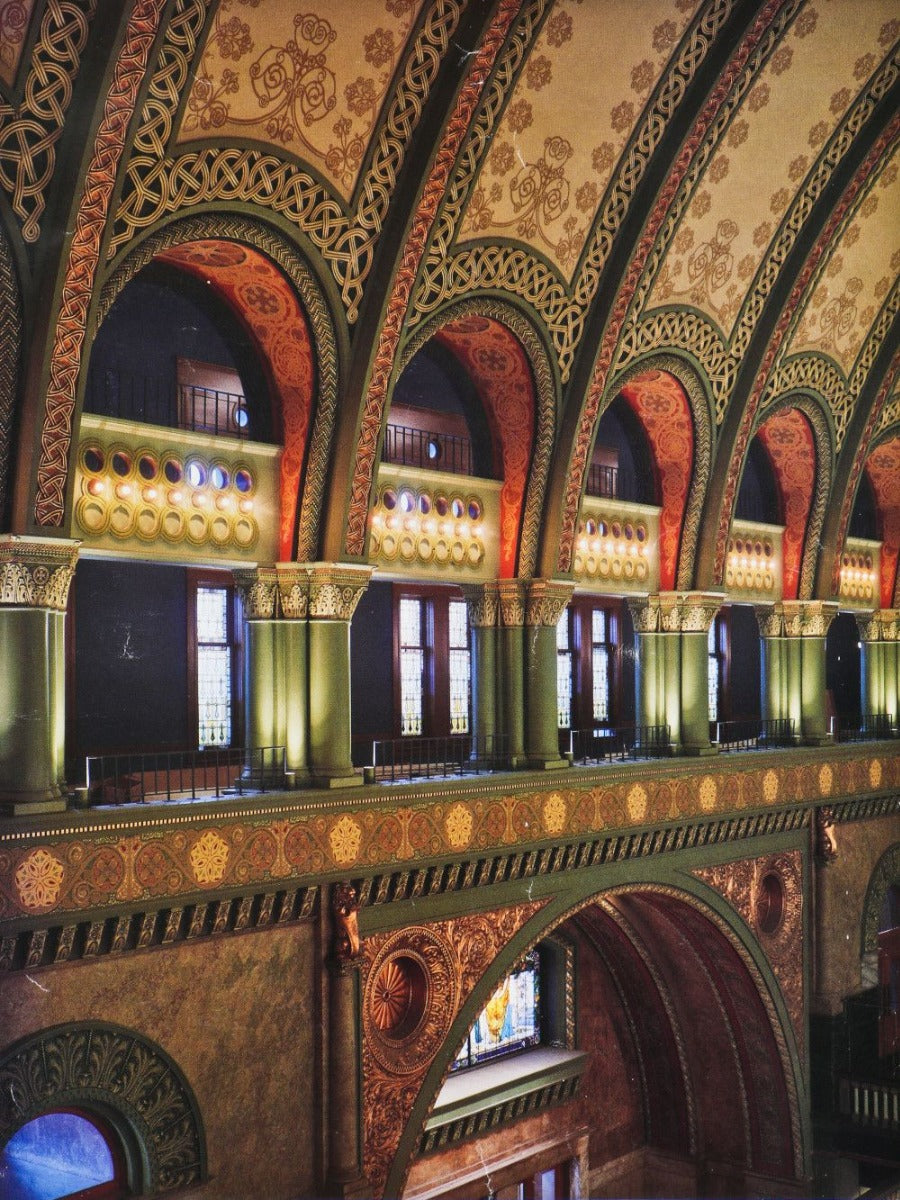 remarkable all original late 19th century intact museum quality polychromatic hand-painted stenciled st. louis union station interior wall canvas