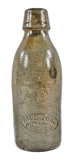 hard to find single all original antique american late nineteenth century gray stoneware or pottery weiss bottle manufactured for chicago bottler paul pohl.