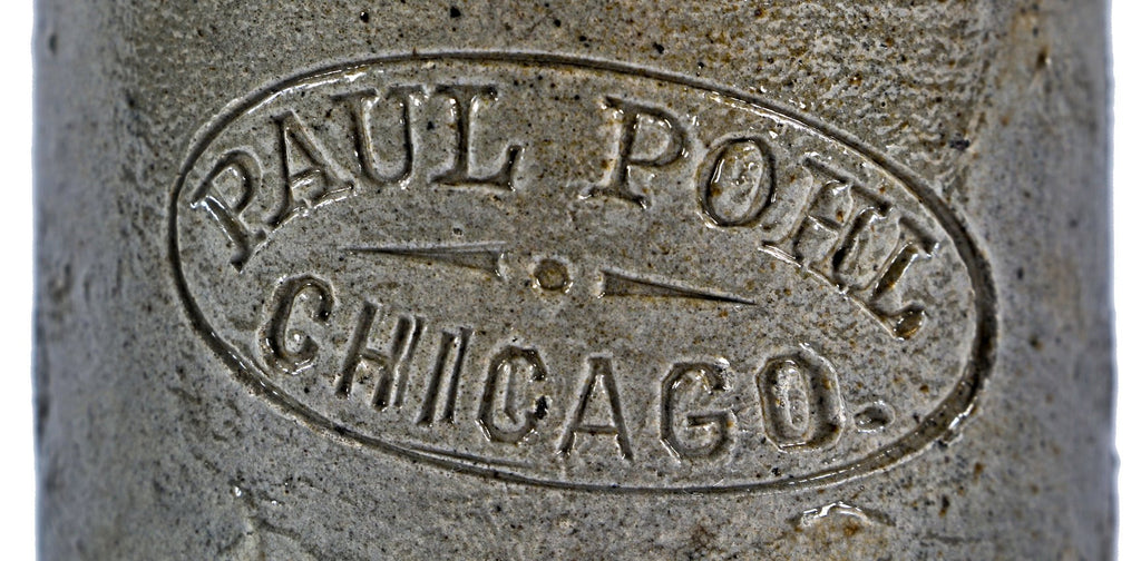 hard to find single all original antique american late nineteenth century gray stoneware or pottery weiss bottle manufactured for chicago bottler paul pohl.