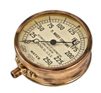 single lightly refinished antique american early 20th century crane brothers factory steam pressure gauge designed and fabricated for the p. nacey company in chicago, il.