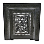 late 19th century antique american ornamental cast iron black enameled salvaged chicago perforated fireplace summer cover with matching surround