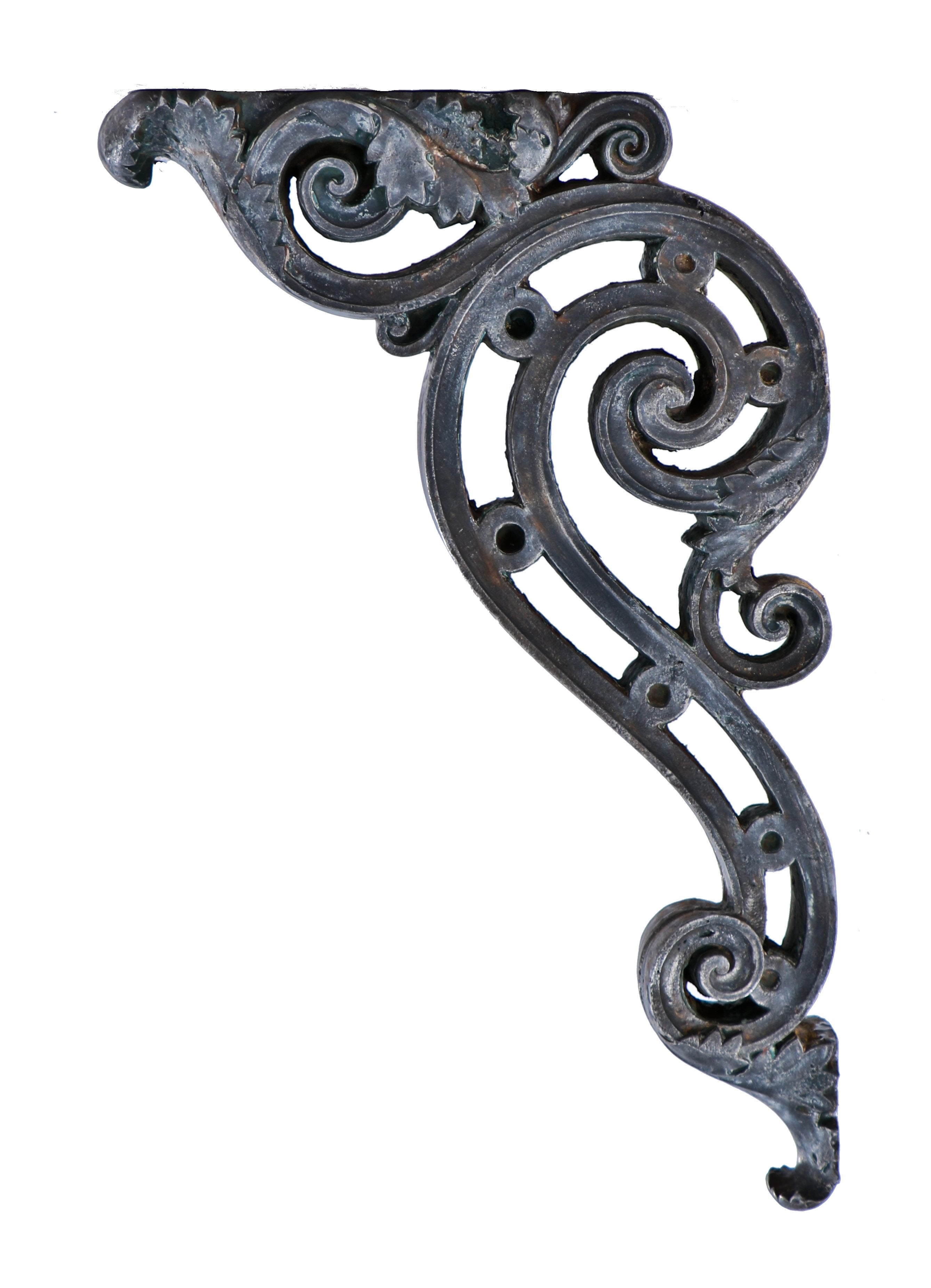 exceptional c. 1920's original and intact historically important ornamental cast iron chicago union station oversized brushed metal bracket with scrollwork and foilage