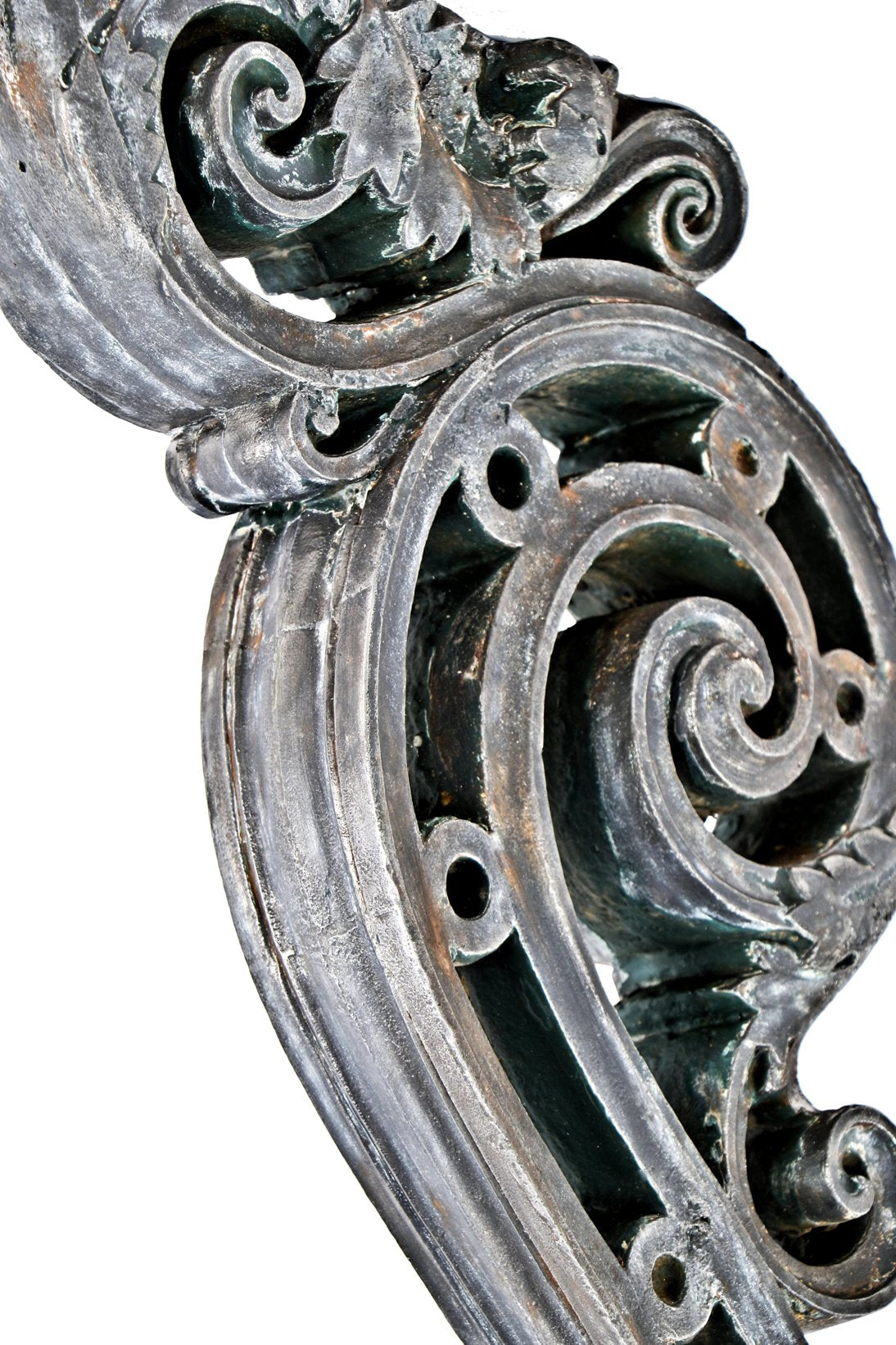 exceptional c. 1920's original and intact historically important ornamental cast iron chicago union station oversized brushed metal bracket with scrollwork and foilage