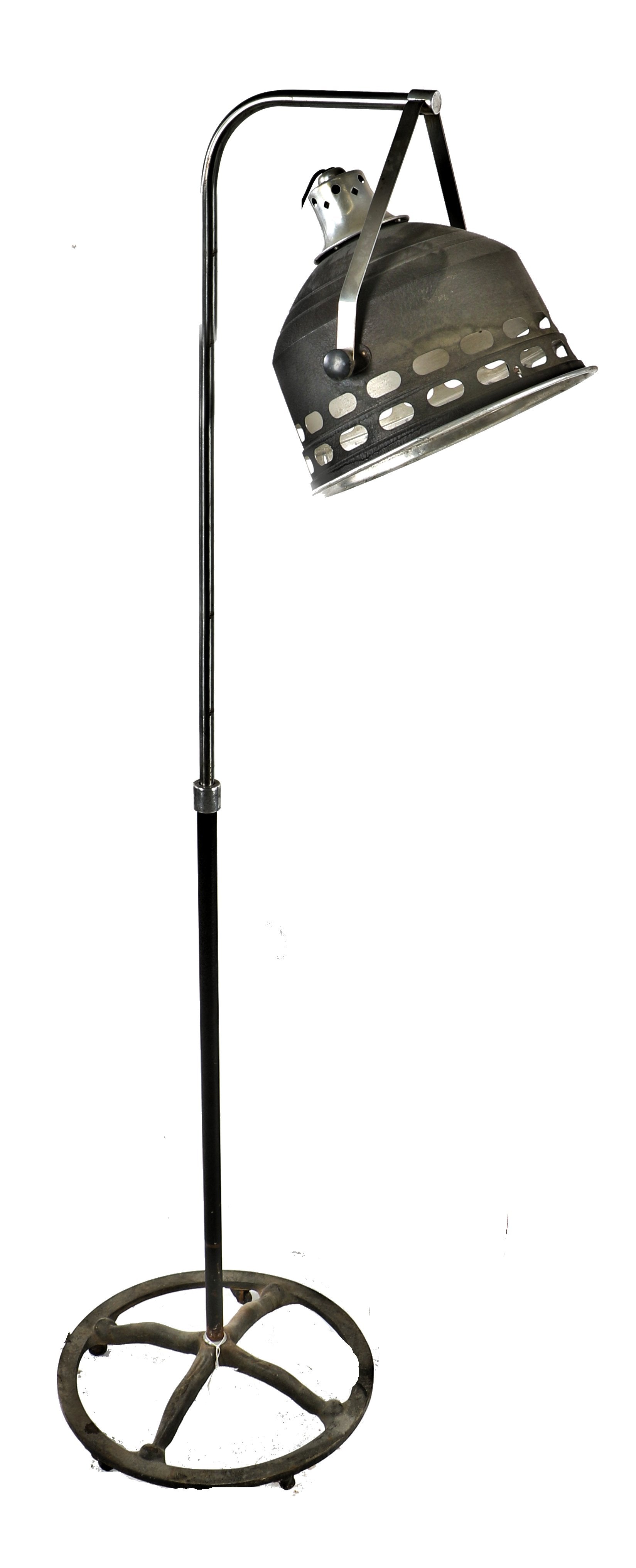 all original and fully functional american depression era antique medical eastman "mir-a-kal ray" freestanding floor lamp with telescoping stand and tilting reflector