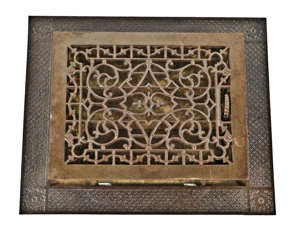 original late 19th or early 20th century antique american ornamental cast iron residential salvaged chicago floor grate with surround