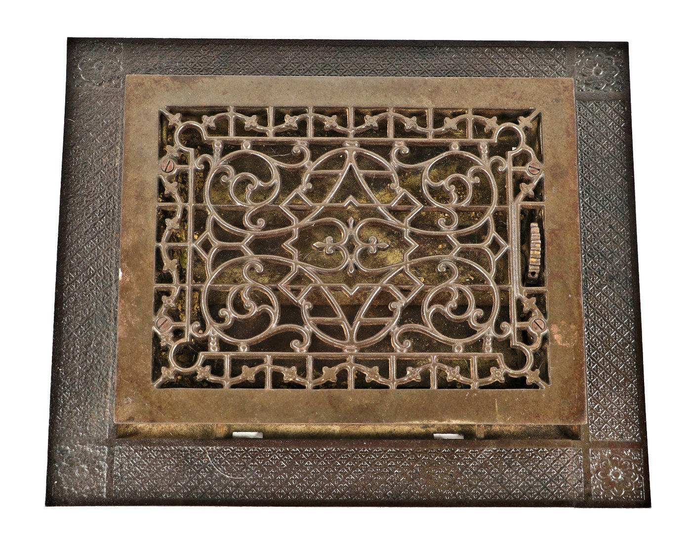 original late 19th or early 20th century antique american ornamental cast iron residential salvaged chicago floor grate with surround