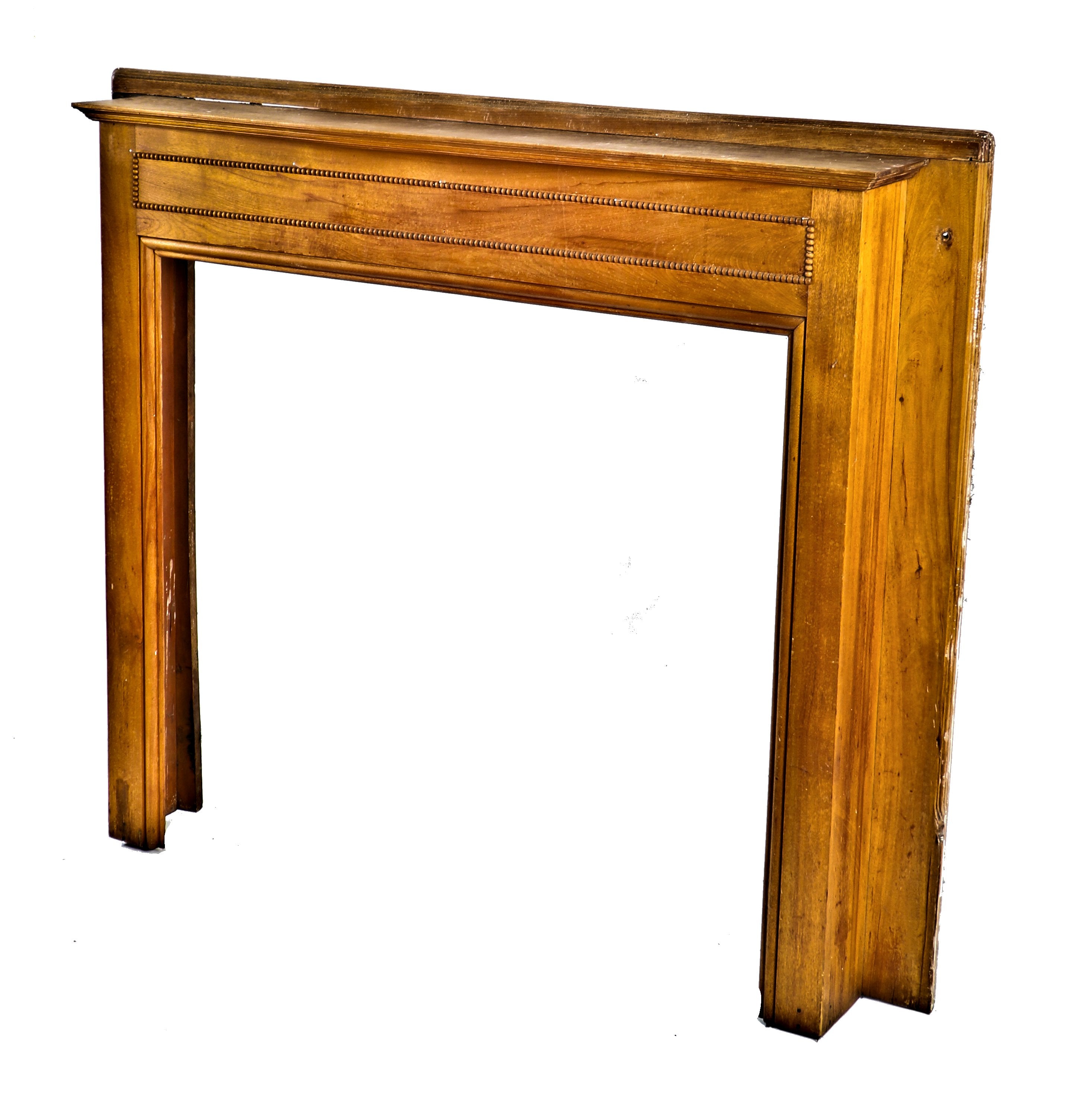 well-maintained all original solid cherry wood 19th century antique american interior residential fireplace mantel with beaded border frieze panel