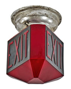hard to find and highly sought after multi-faceted american art deco ruby red illuminated commercial building or theater lobby exit light fixture
