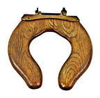 original c. 1890's antique american salvaged chicago solid oak wood residential bathroom water closet or toilet seat with intact cast bronze mounting bracket