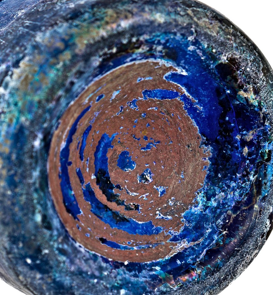 single all original and intact american antique mid-nineteenth century vibrant deep cobalt blue iron pontiled soda bottle fabricated for chicago bottler george lomax