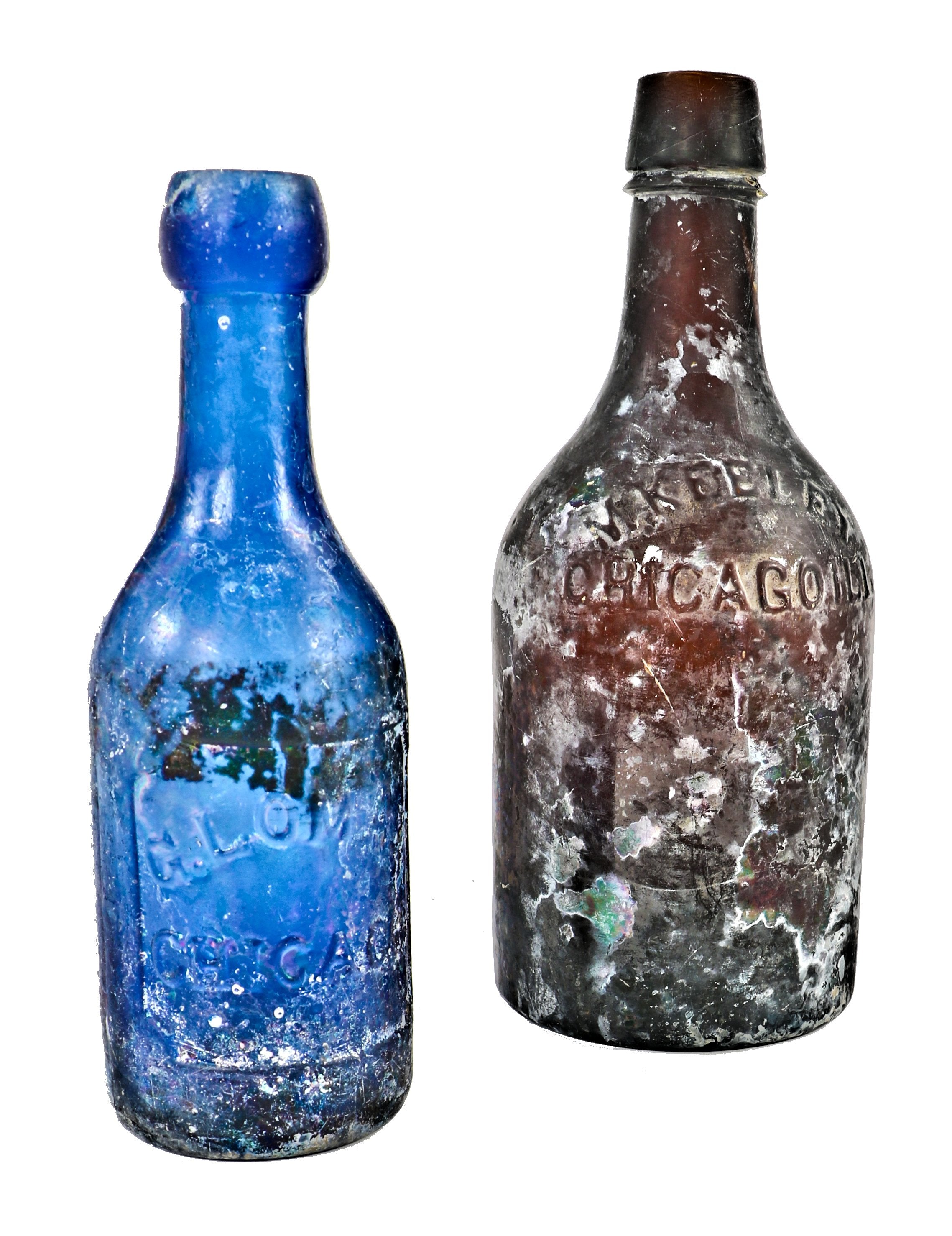 single rare and all original antique late 1850's century privy dug quart size amber colored glass ale bottle fabricated for michael keeley in chicago, il.