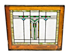 one of two matching c. 1900-1910 antique american "wrightesque" style stained glass salvaged chicago interior residential windows featuring chevron motifs