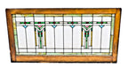original and completely intact c. 1900-1910 antique american "wrightesque" style stained glass salvaged chicago transom window with chevron motifs