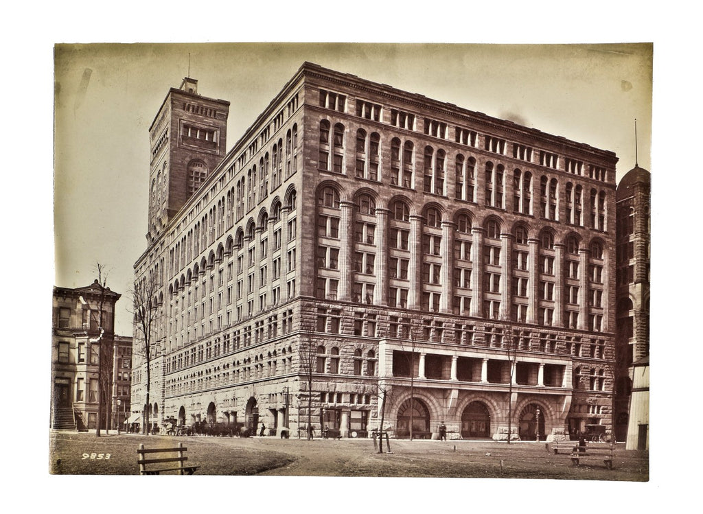 single hard to find and intact oversized antique late nineteenth century unmatted albumen print depicting the adler and sullivan-designed auditorium theater in chicago, il.
