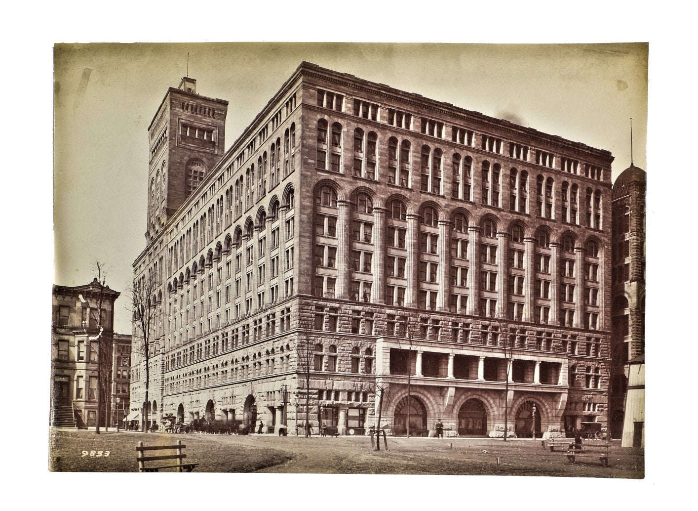 single hard to find and intact oversized antique late nineteenth century unmatted albumen print depicting the adler and sullivan-designed auditorium theater in chicago, il.