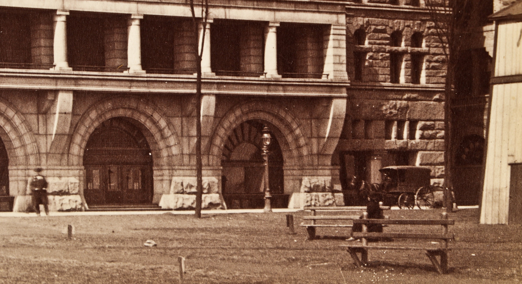 single hard to find and intact oversized antique late nineteenth century unmatted albumen print depicting the adler and sullivan-designed auditorium theater in chicago, il.