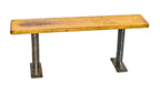single late 1930's american industrial low-lying stationary "pollard brothers" cast iron and maple wood a. finkl & sons foundry robust locker room bench