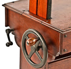 rare early 20th century all original and completely intact fully adjustable professional studio camera solid mahogany wood crank stand with cast iron wheel and locking lever