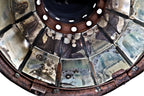 rare original early 20th century antique american industrial oversized early electric incandescent rolled iron factory pendant light with intact sectional silver-plated mirror reflectors