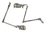 one of two highly sought after refinished and rewired antique american industrial articulating ball joint fostoria "localite" desk or workbench task lamp with "helmet" shade