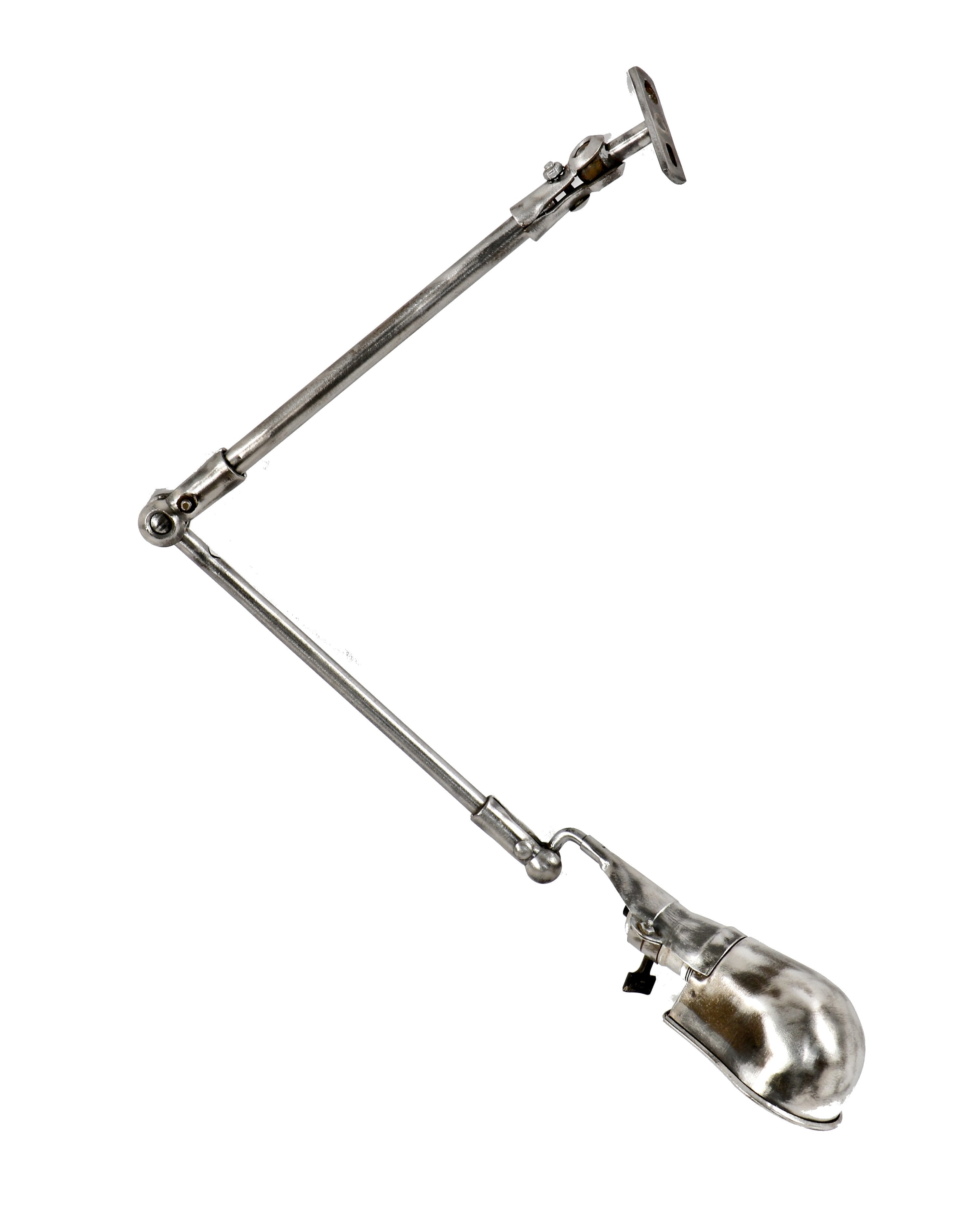 c. 1940's american vintage industrial triple-joint articulating arm "localite" factory machinist shop task lamp with "slim helmet" rolled rim shade and paddle switch socket