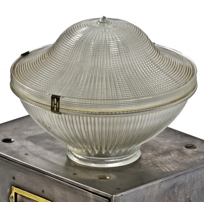 marvelous all original hard to find and highly desirable american depression era art deco style ice cream parlor interior two-part prismatic glass or holophane pendant light fixture