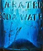rare and completely intact antique american early 1850's cobalt blue iron-pontiled chicago blobtop e.k. bebbington "aerated sodawater" glass bottle with heavily whittled neck