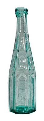 highly sought after all original mid-nineteenth century antique american aqua-coolored glass gothic style pepper sauce bottle with open-pontiled base