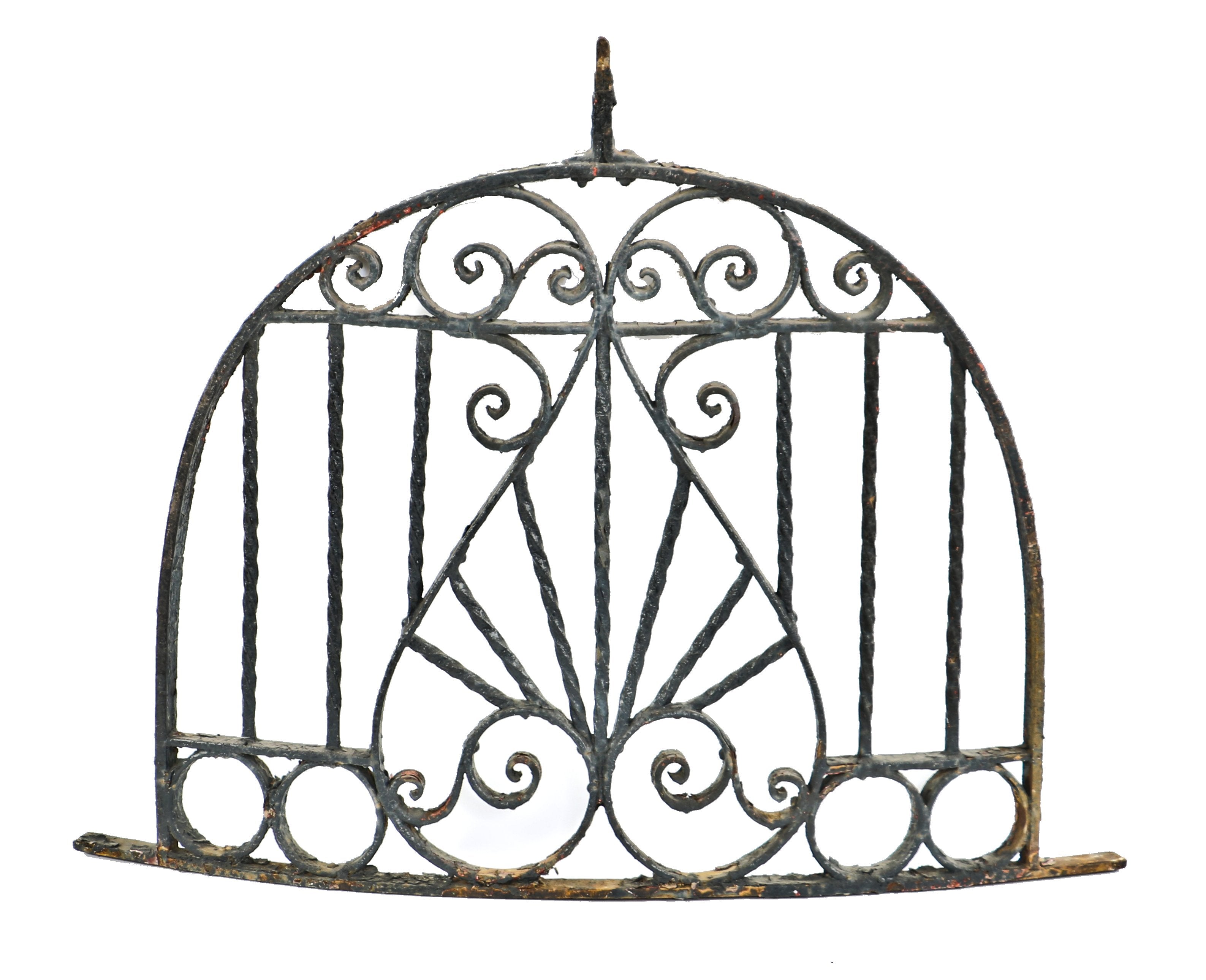 single all original and intact late 19th century ornamental wrought iron salvaged chicago residential window guard with centrally located palmette design motif