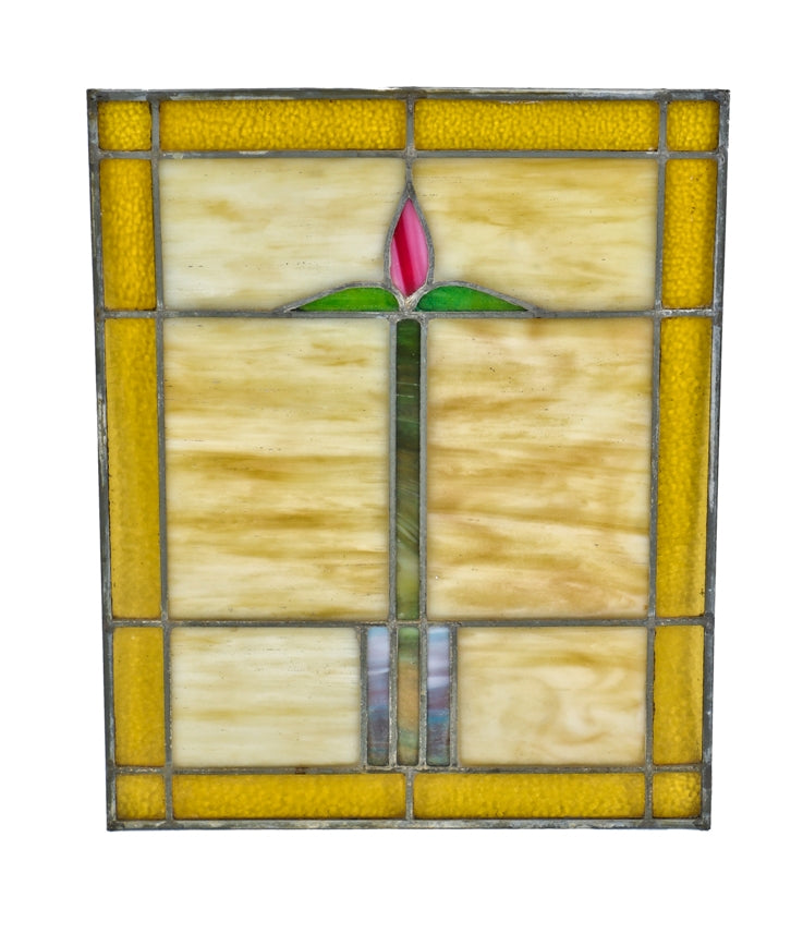 original c. 1930's salvaged chicago bungalow variegated glass interior residential leaded glass window with centrally located floral motif