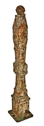 single all original and intact antique american freestanding ornamental cast iron "chicago style" residential newel post with nicely distressed finish