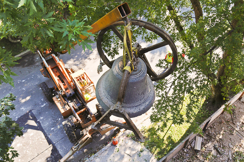 original early 20th century historically important salvaged chicago st. john's cast bronze church bell with nicely aged surface patina and fully functional clapper