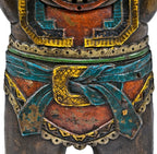 all original c. 1930's polychrome enameled ornamental cast iron mayan revival indian mask motif fisher theater interior illuminated seat end with glass jewels