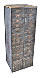 refinished early 20th century antique american industrial "fire-proof" pressed and folded cold-rolled steel freestanding cook county hospital multi-drawer cabinet with original brass pulls