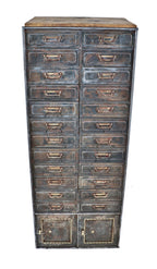 refinished early 20th century antique american industrial "fire-proof" pressed and folded cold-rolled steel freestanding cook county hospital multi-drawer cabinet with original brass pulls