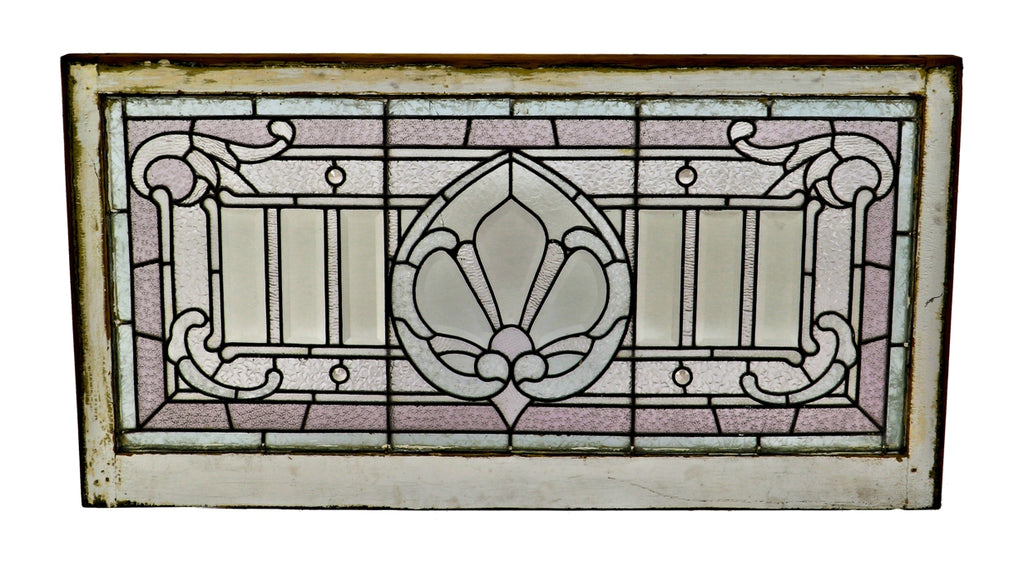 remarkable c. 1892 all original salvaged chicago leaded glass residential american victorian transom window with beveled glass and faceted jewels throughout