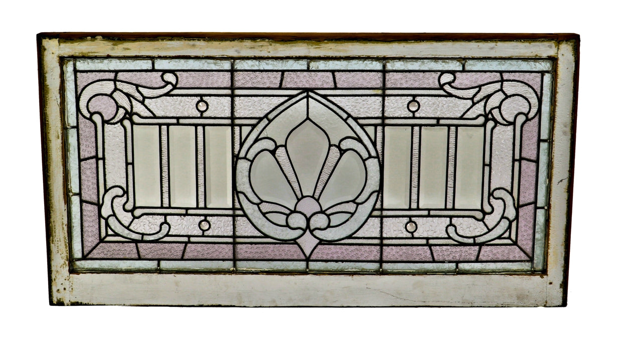 remarkable c. 1892 all original salvaged chicago leaded glass residential american victorian transom window with beveled glass and faceted jewels throughout