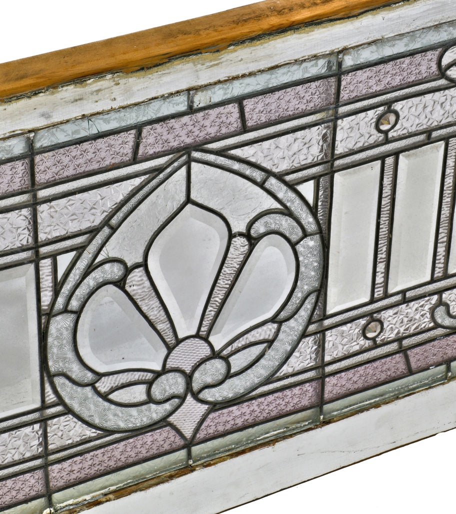 remarkable c. 1892 all original salvaged chicago leaded glass residential american victorian transom window with beveled glass and faceted jewels throughout