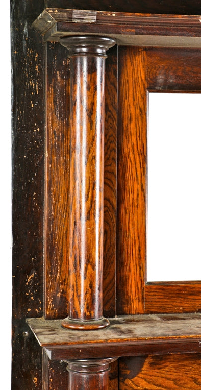 late 19th century original antique american varnished oak wood salvaged chicago full interior parlor fireplace mantel with solid round wood posts